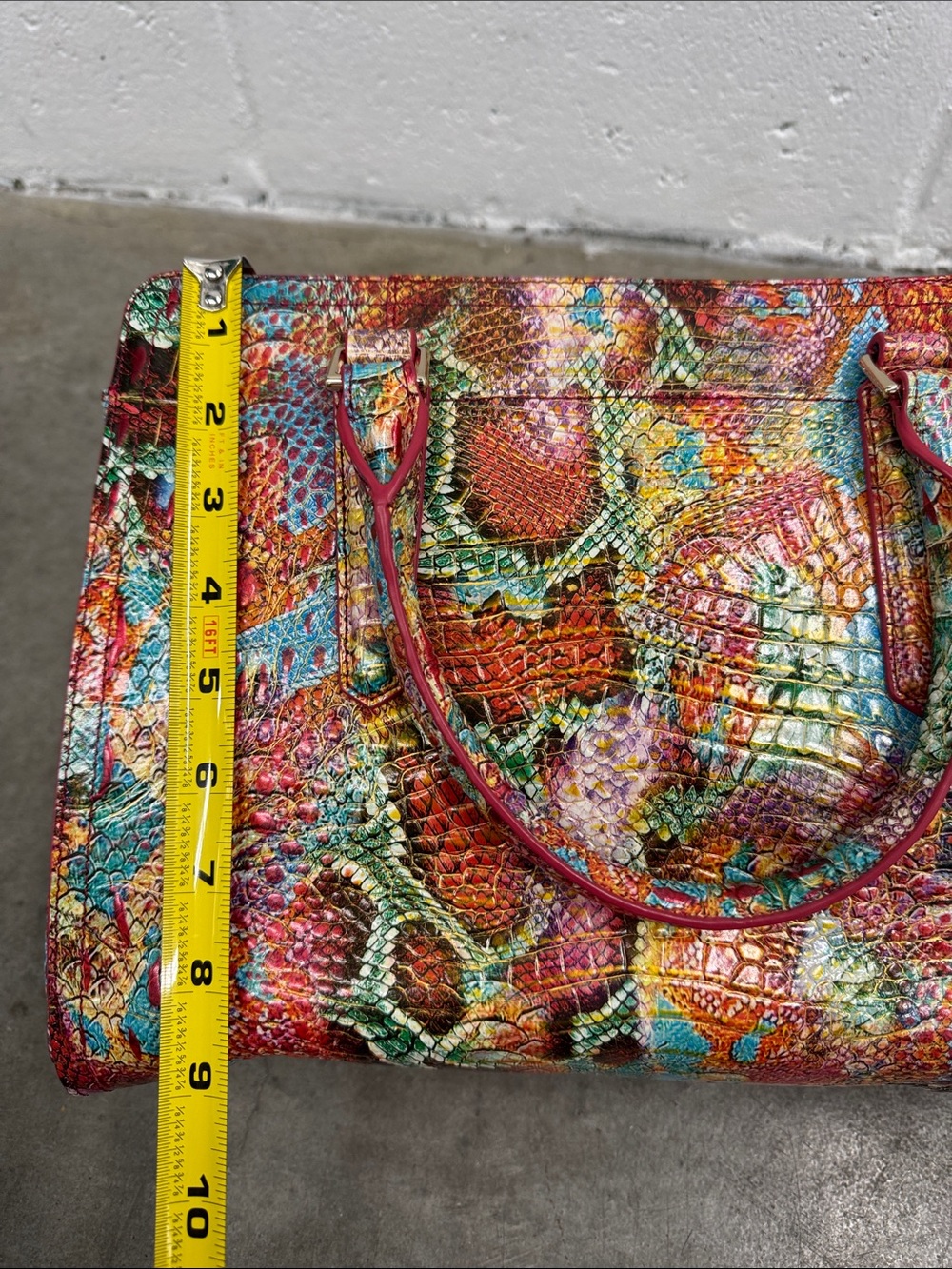 Brahmin “Small Finley” Embossed Leather Satchel - Red, Turquoise, Orange - Picture 6 of 9
